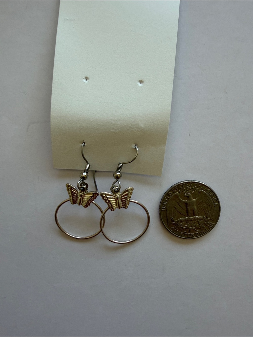 Vintage Butterfly Hoop Earrings - Silver